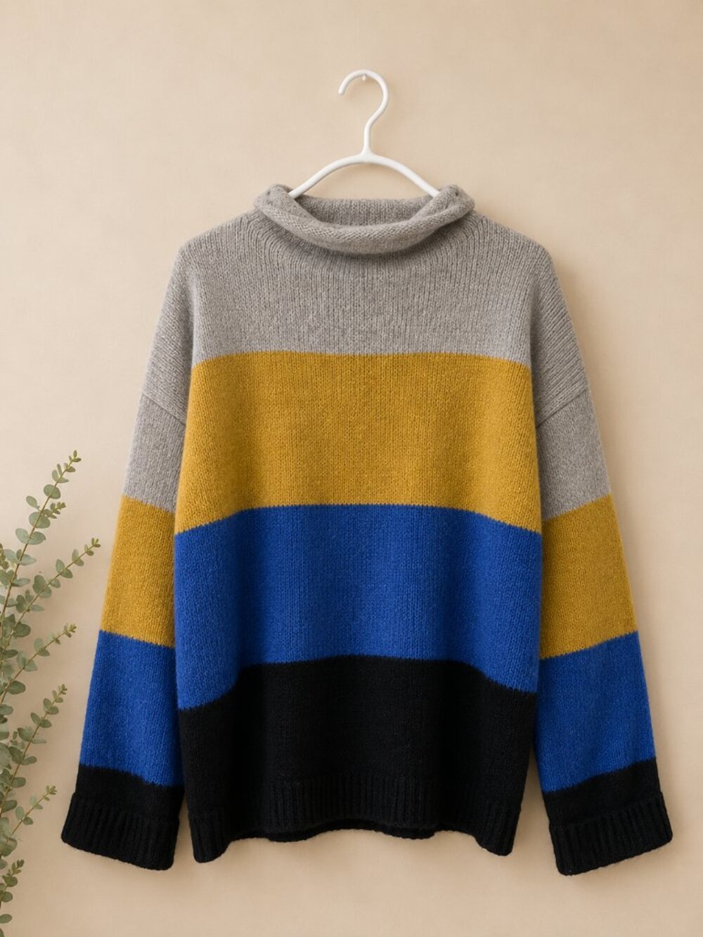 Mystree Women's Colorblock Turtleneck Sweater - Gray, Mustard, Blue, Black
